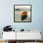 Wooden Boat on Misty Lake Bled Wall Art