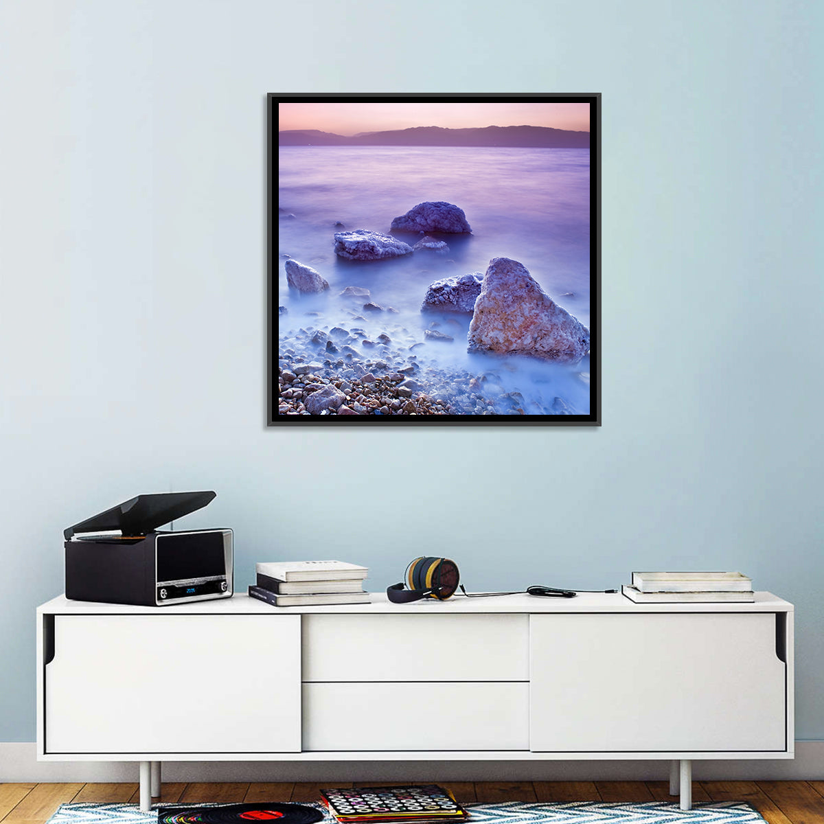 Dead Sea Salt Rocks at Dawn Wall Art in a room, square