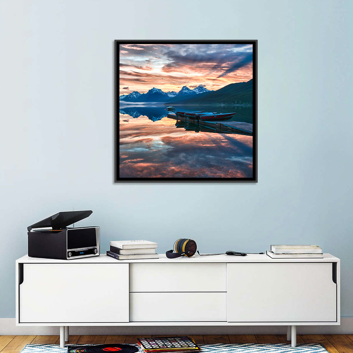 Lake Mcdonald Sunrise Wall Art in a room, square