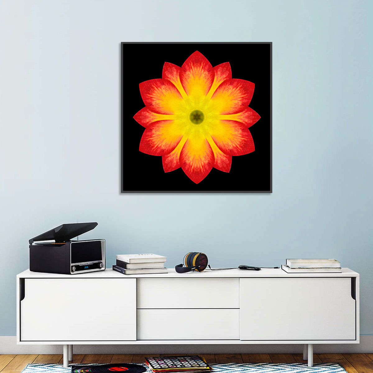 Red Yellow Mandala Flower Pattern Wall Art
