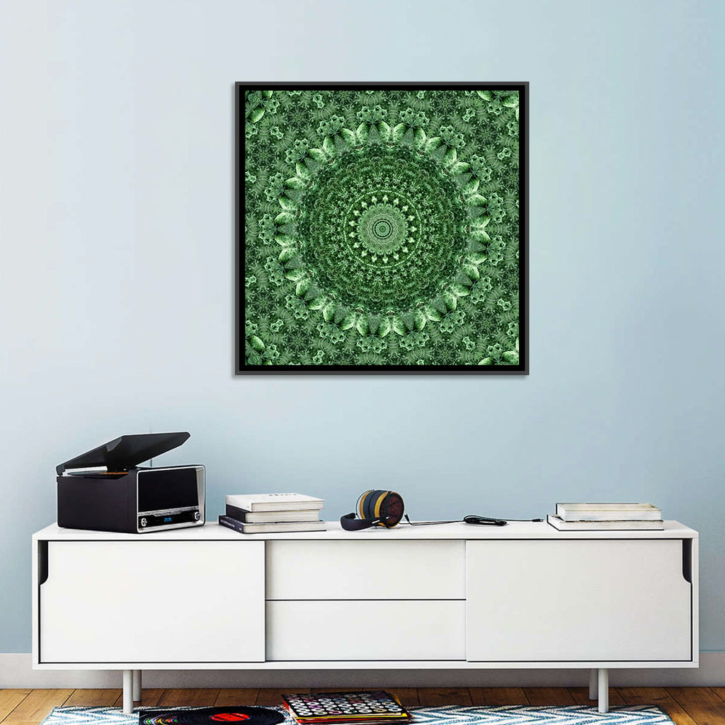 Green Botanical Kaleidoscope Mandala Wall Art