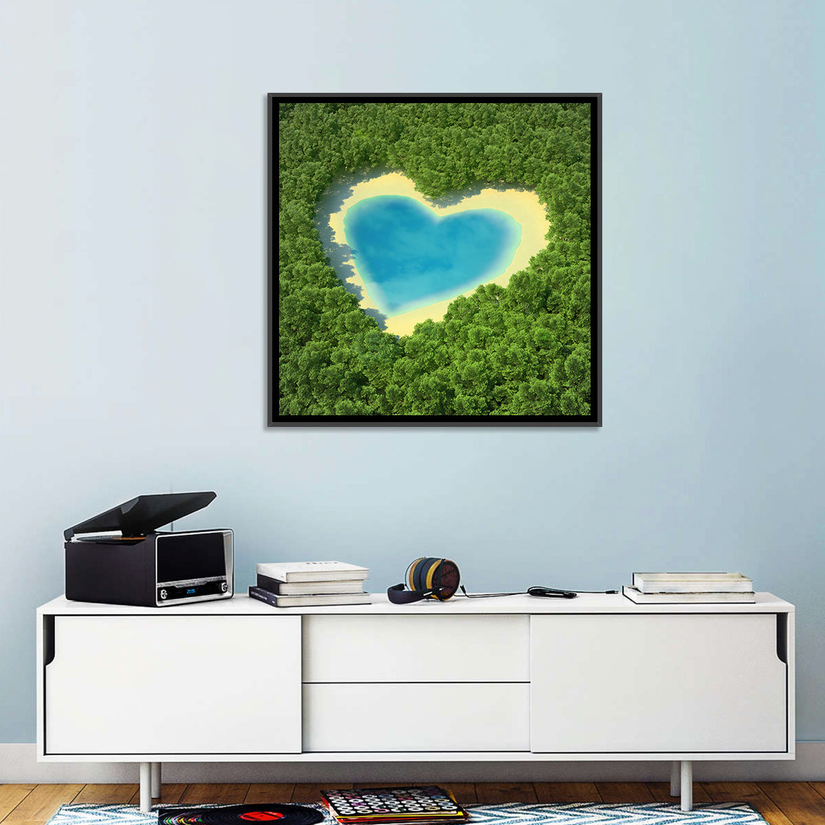 Heart-shaped Pond Aerial View Wall Art in a room, square