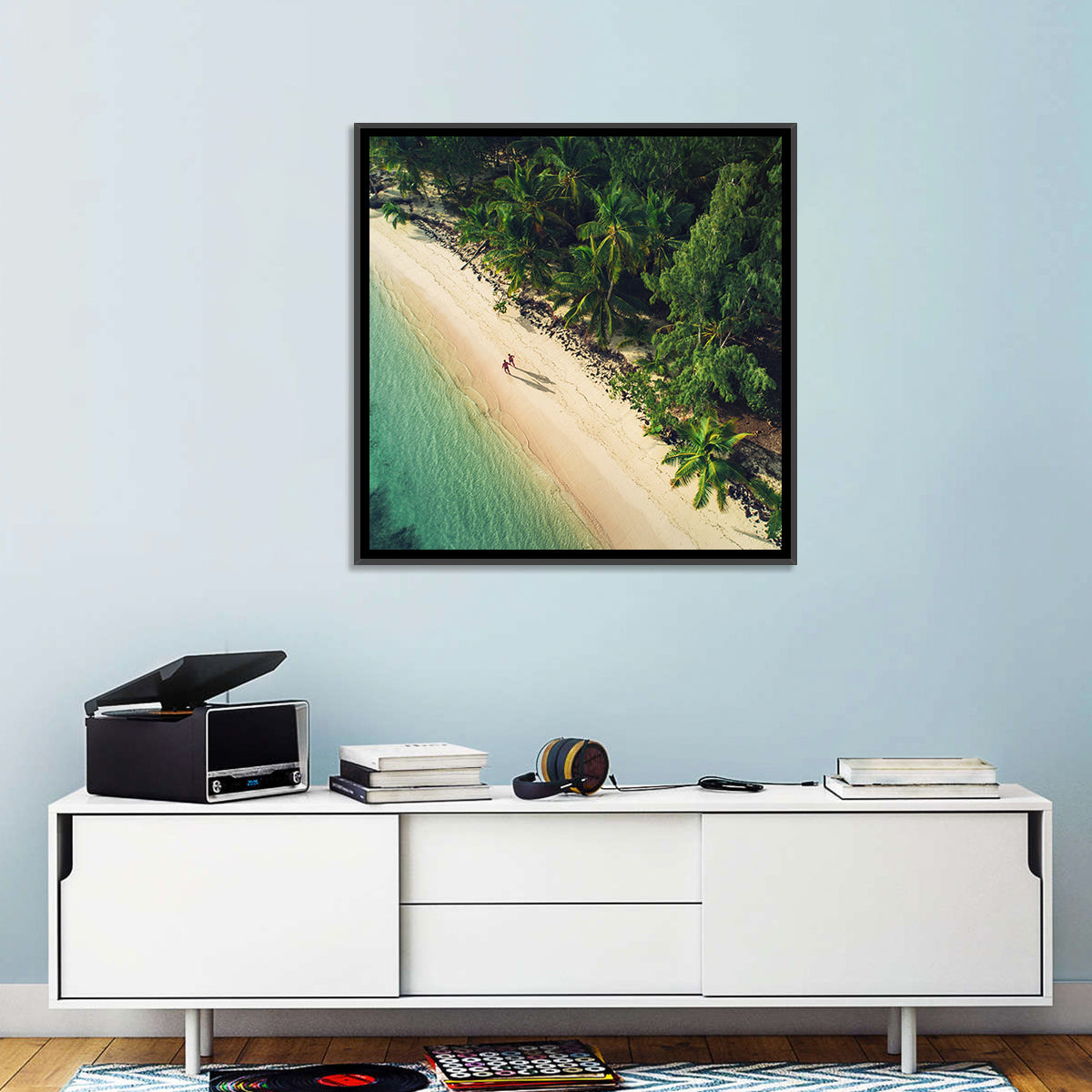 Dominica Beach Aerial, Late Afternoon Wall Art in a room, square