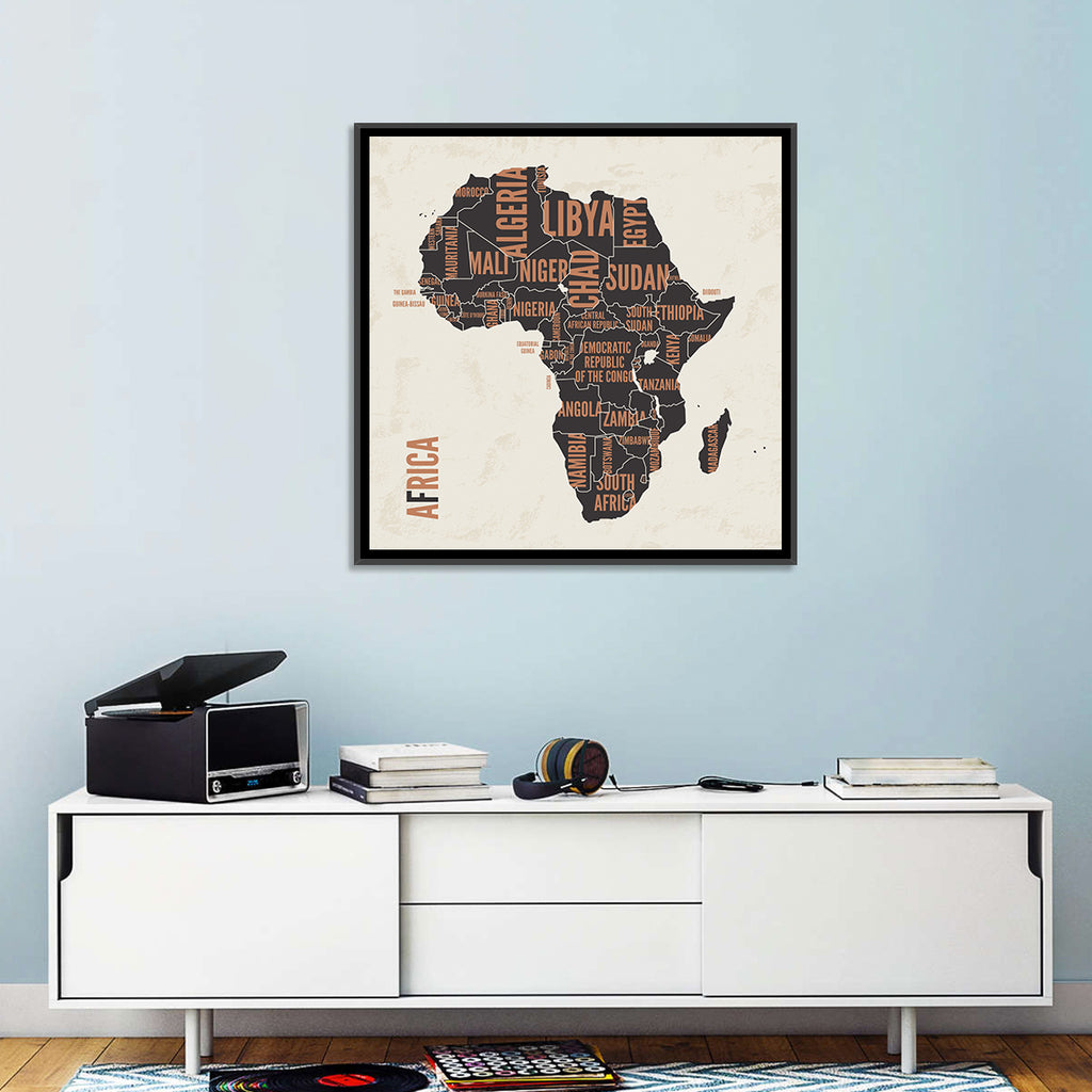 Typographic Africa Map with Country Names Wall Art