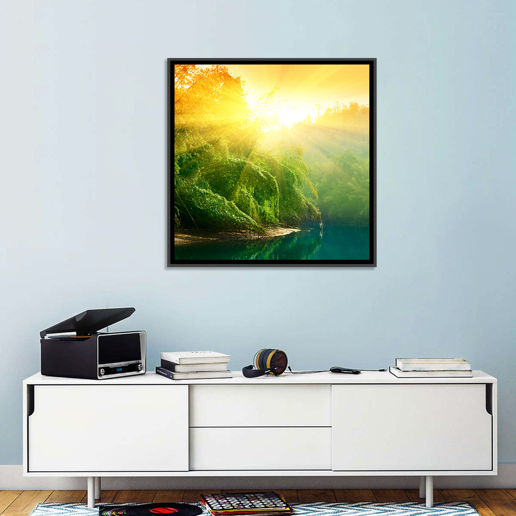 Golden Bamboo Riverbank Wall Art
