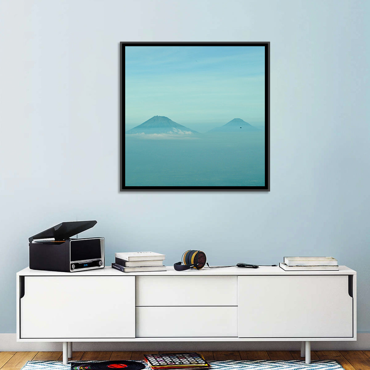 Sumbing and Sindoro Volcanoes Wall Art in a room, square