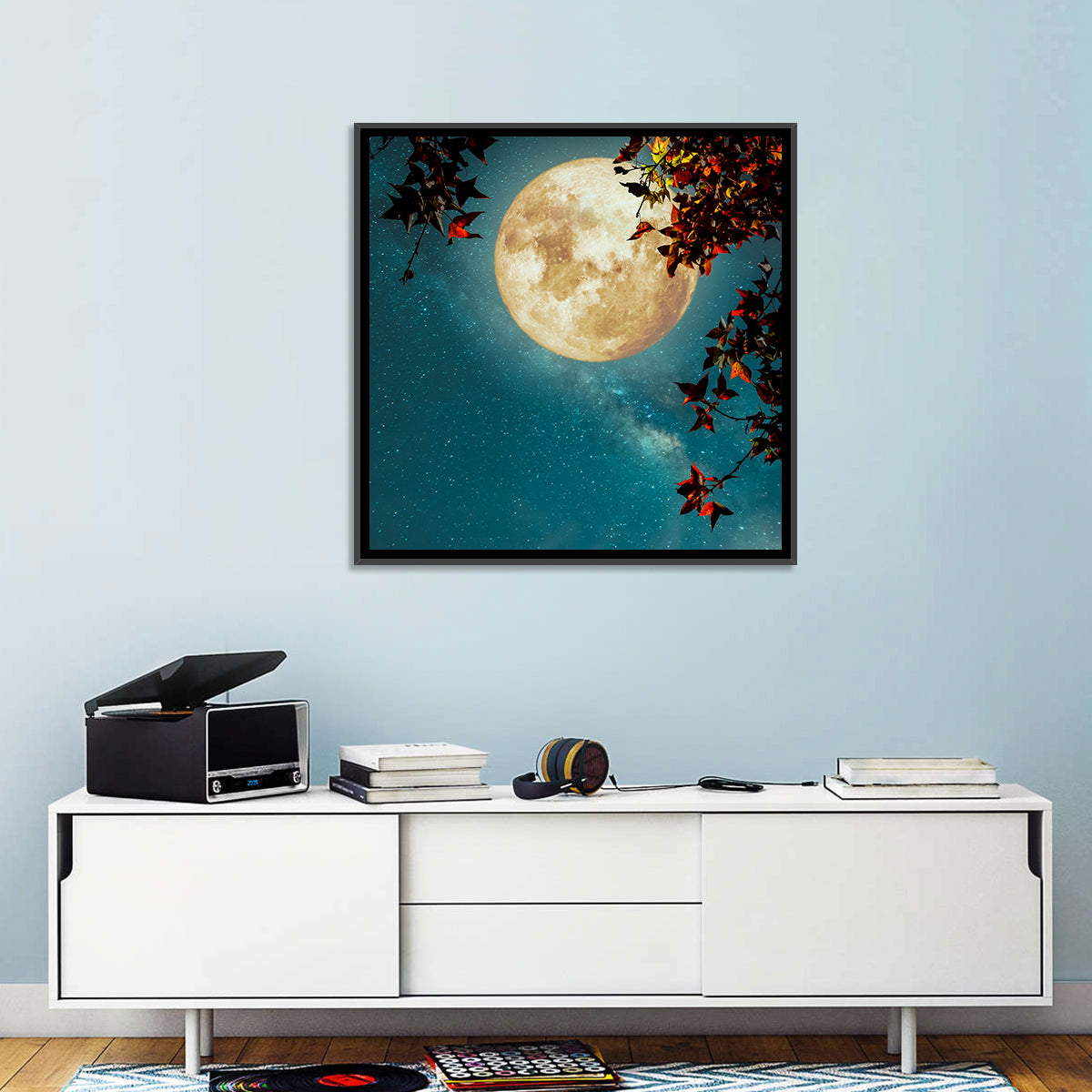 Autumn Moon with Milky Way Wall Art in a room, square