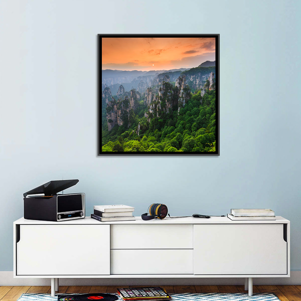 Zhangjiajie Forest at Sunset Wall Art in a room, square