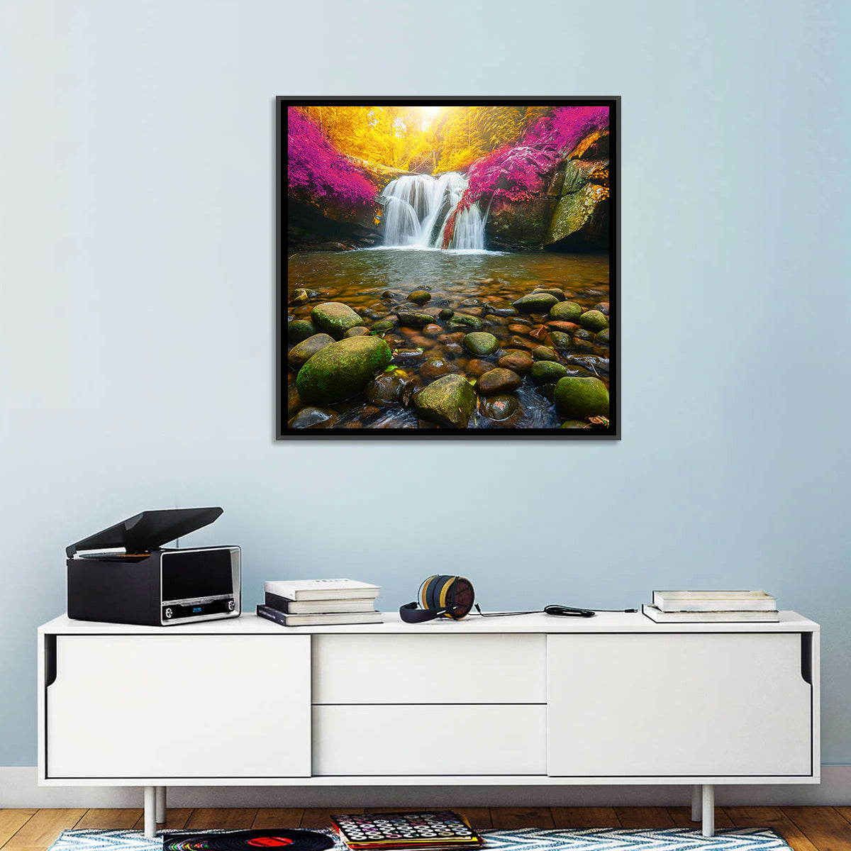 Phu Soi Dao Waterfall at Dusk Wall Art in a room, square