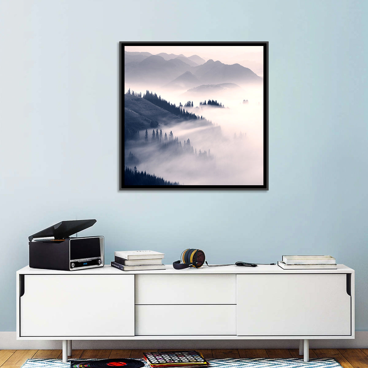 Carpathian Morning Mist Wall Art in a room, square