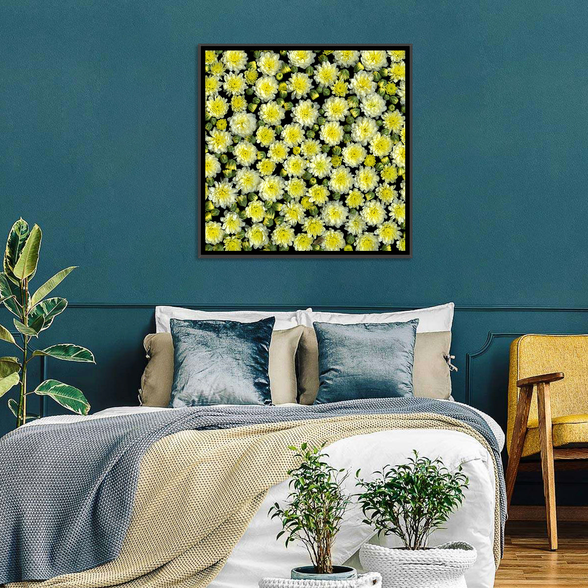 Yellow Chrysanthemum Bloom Pattern Wall Art
