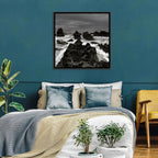 Moody Black and White Rocky Coast Waves Wall Art