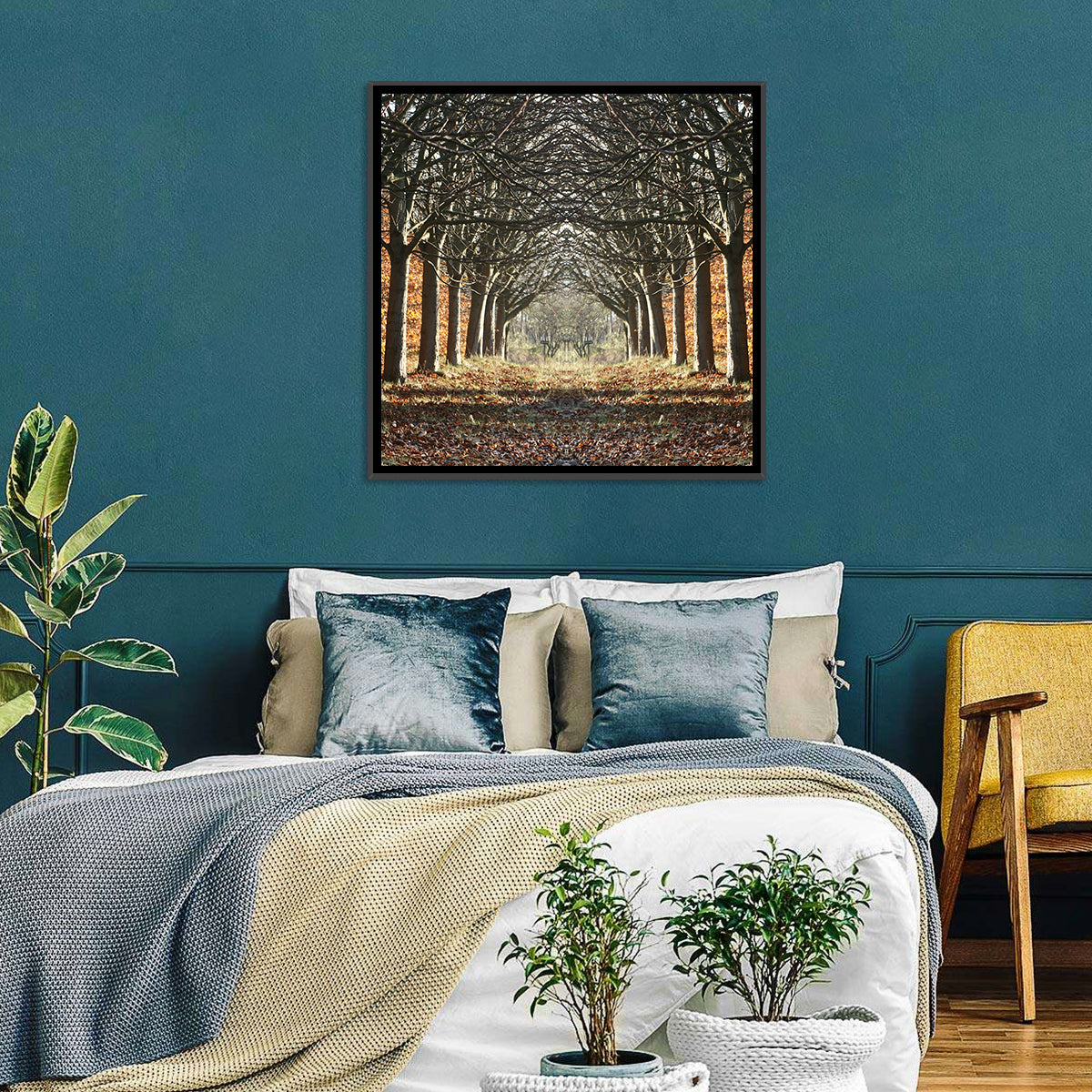 Danish Autumn Tree-lined Path Wall Art in a room, square