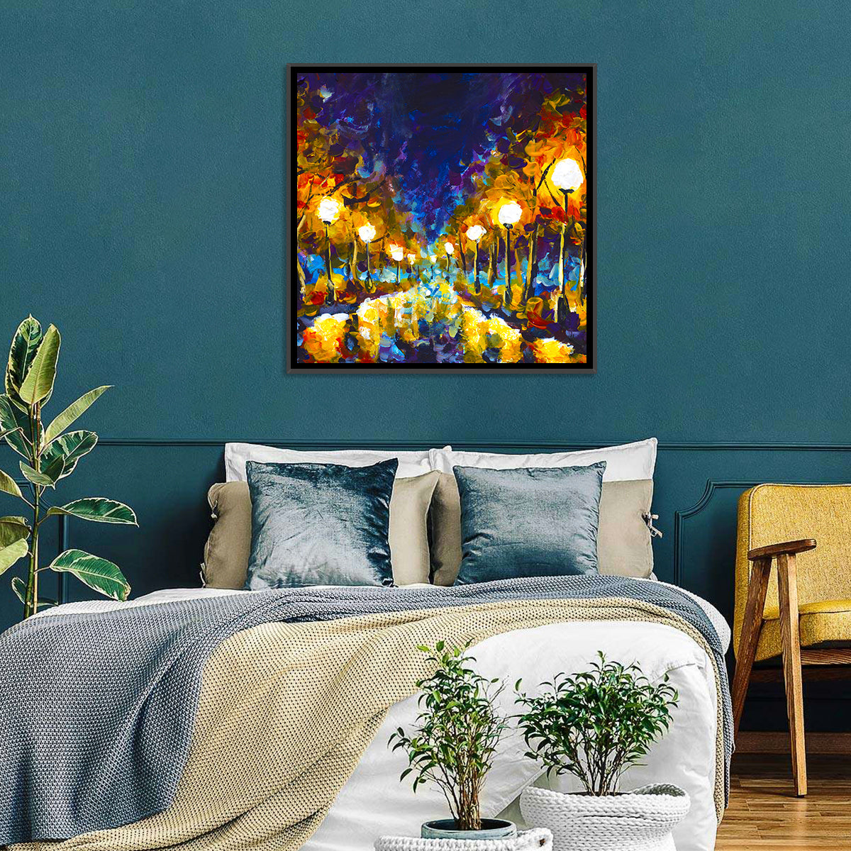 Autumn Evening Park Path Wall Art in a room, square
