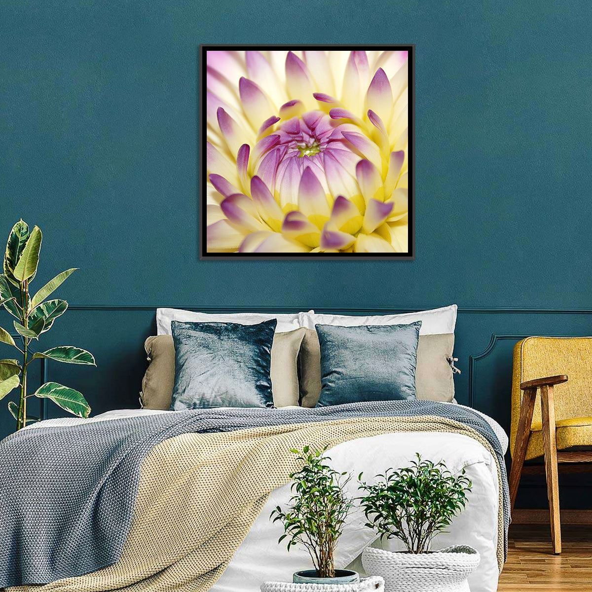 Dahlia Macro Portrait Wall Art in a room, square