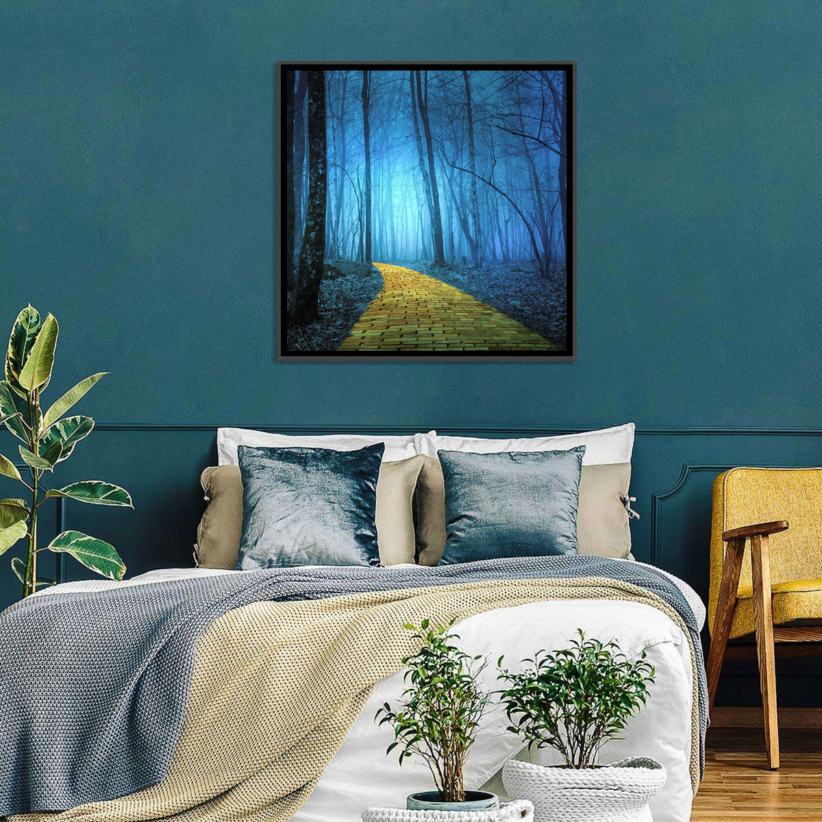 Misty Yellow Brick Road Wall Art in a room, square