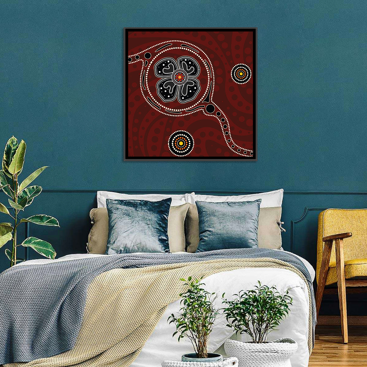 Aboriginal Poppy Dot Motif Wall Art