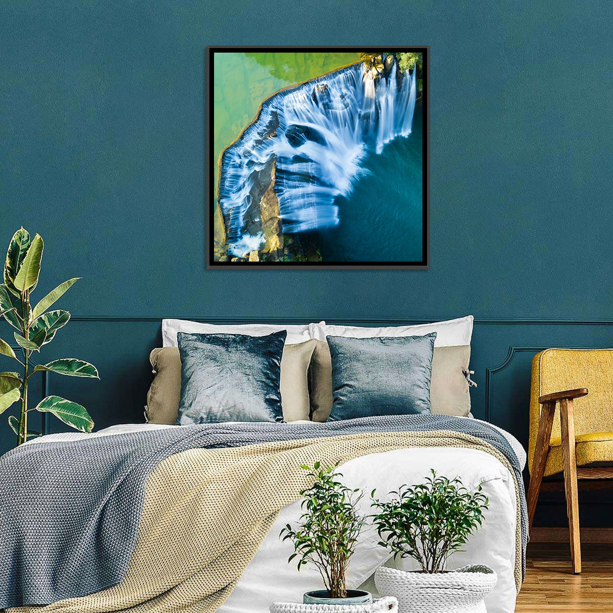 Shifen Waterfall Aerial Wall Art in a room, square