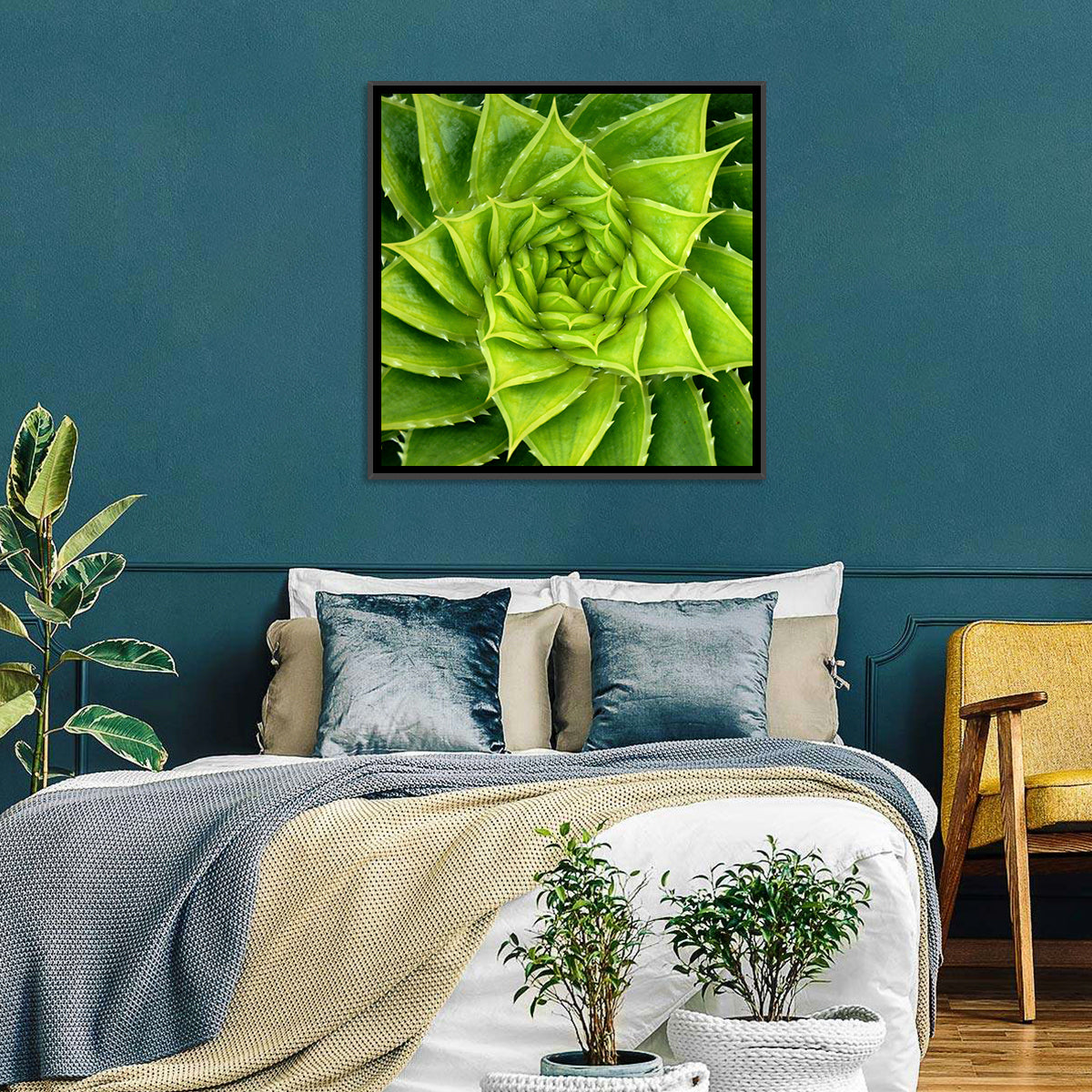 Spiral Aloe Succulent Wall Art in a room, square
