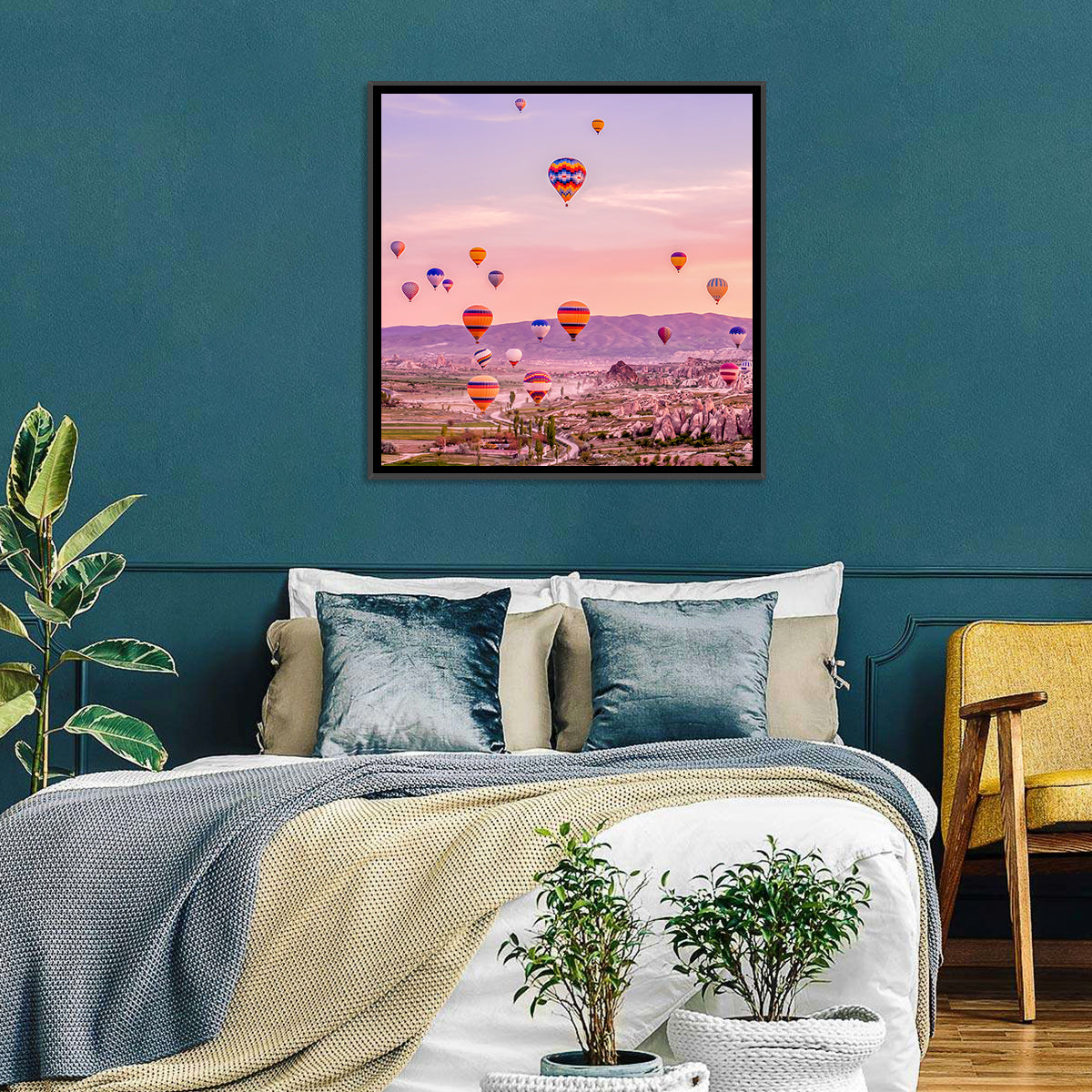 Cappadocia Hot Air Balloons Wall Art in a room, square