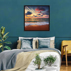 Golden Hour Beach Waves Under Cloudy Sky Wall Art