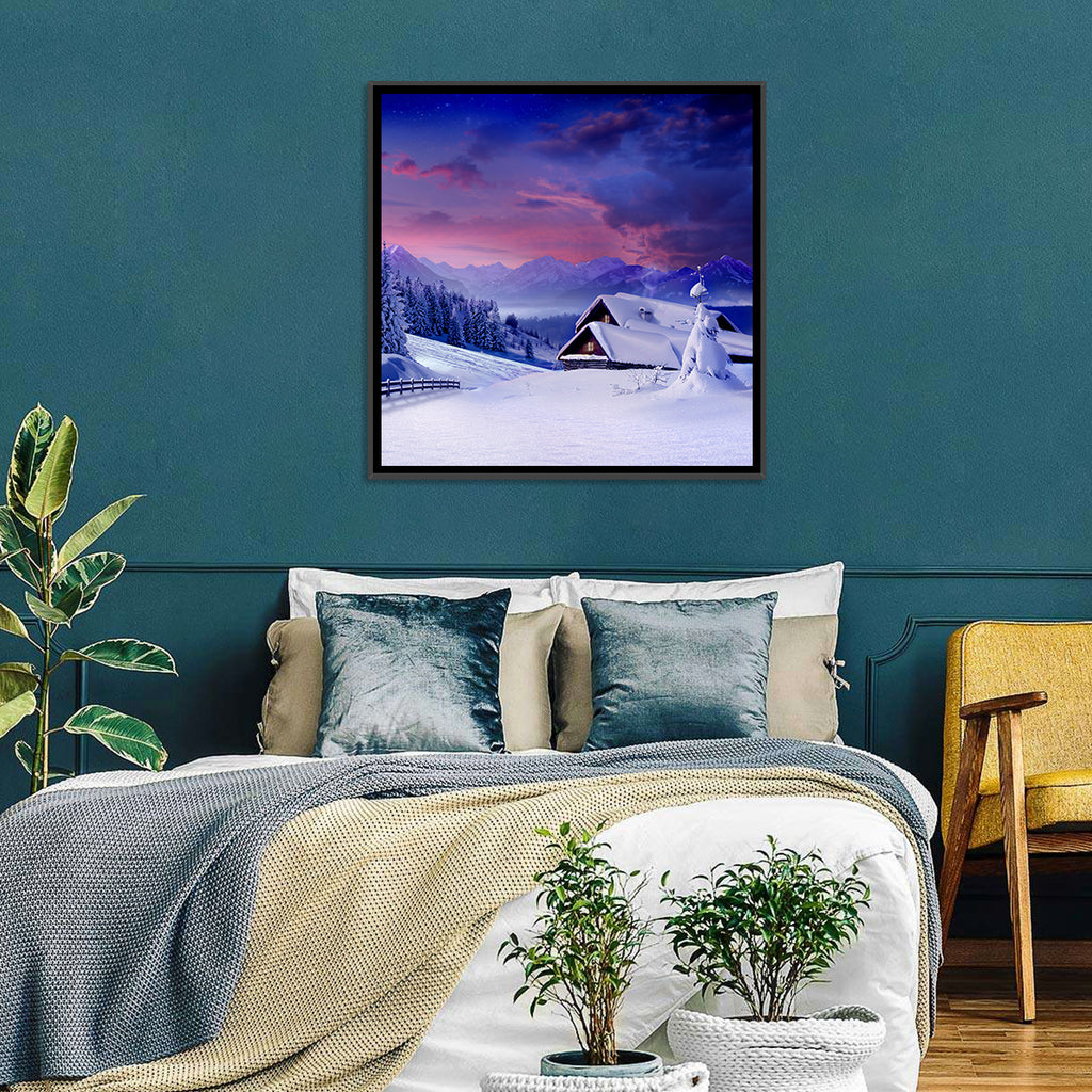 Snowy Mountain Cabin Wall Art