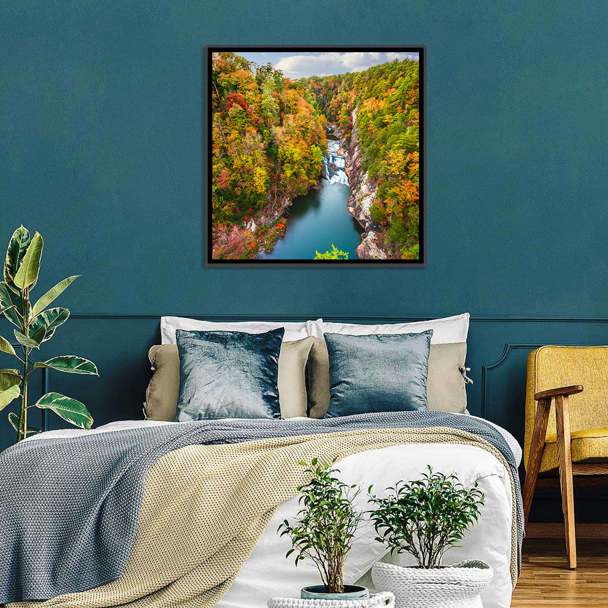 Tallulah Gorge Waterfall Wall Art in a room, square
