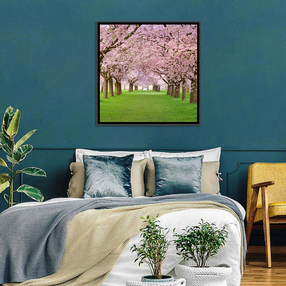 Cherry Blossom Avenue Wall Art in a room, square