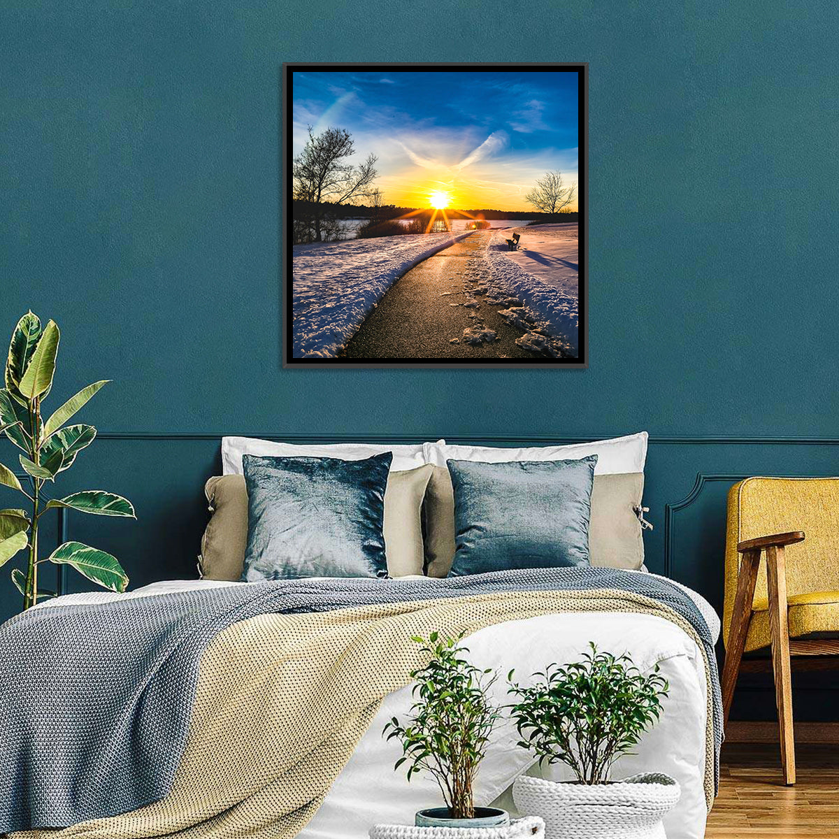 Lake Zorinsky Winter Sunrise Wall Art in a room, square