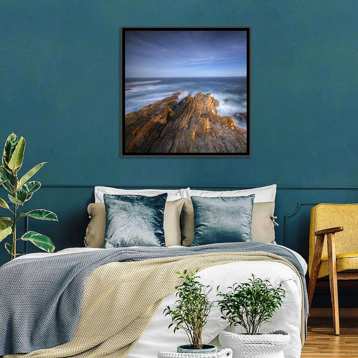 Montana De Oro Golden Coastline Wall Art in a room, square