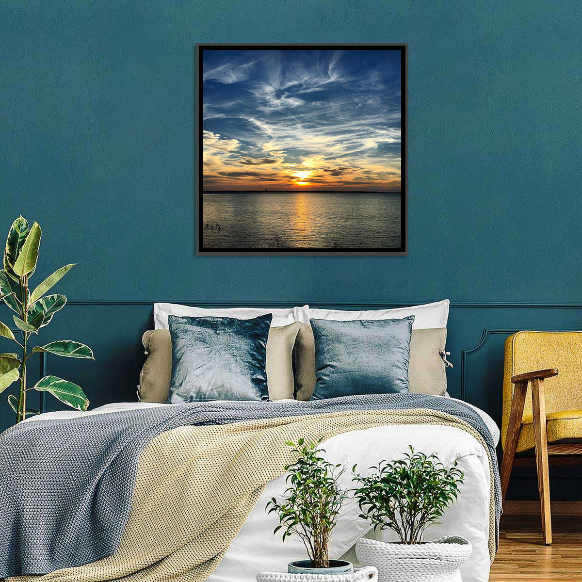 Texoma Lake Sunset Wall Art in a room, square