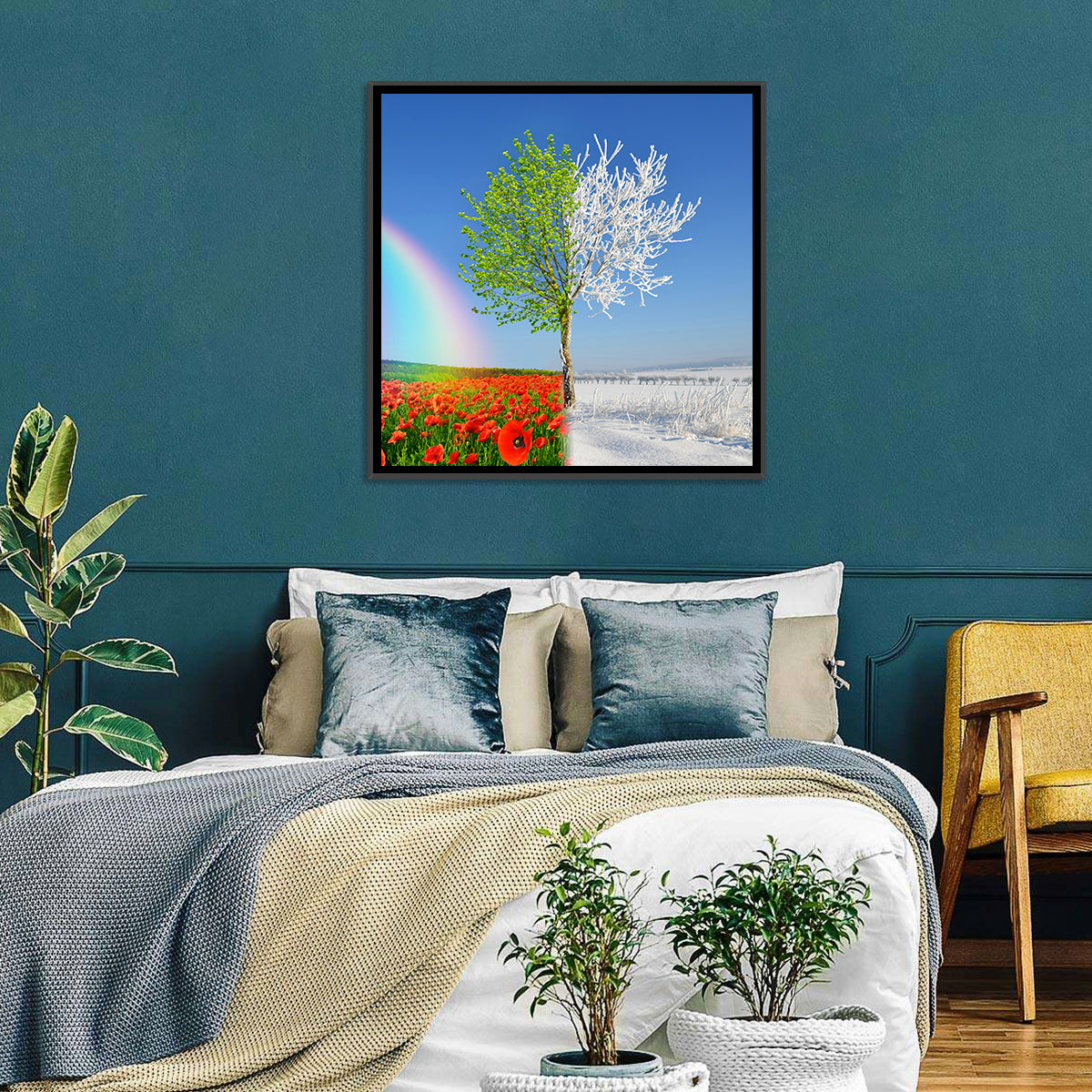 Seasonal Split Landscape Wall Art in a room, square