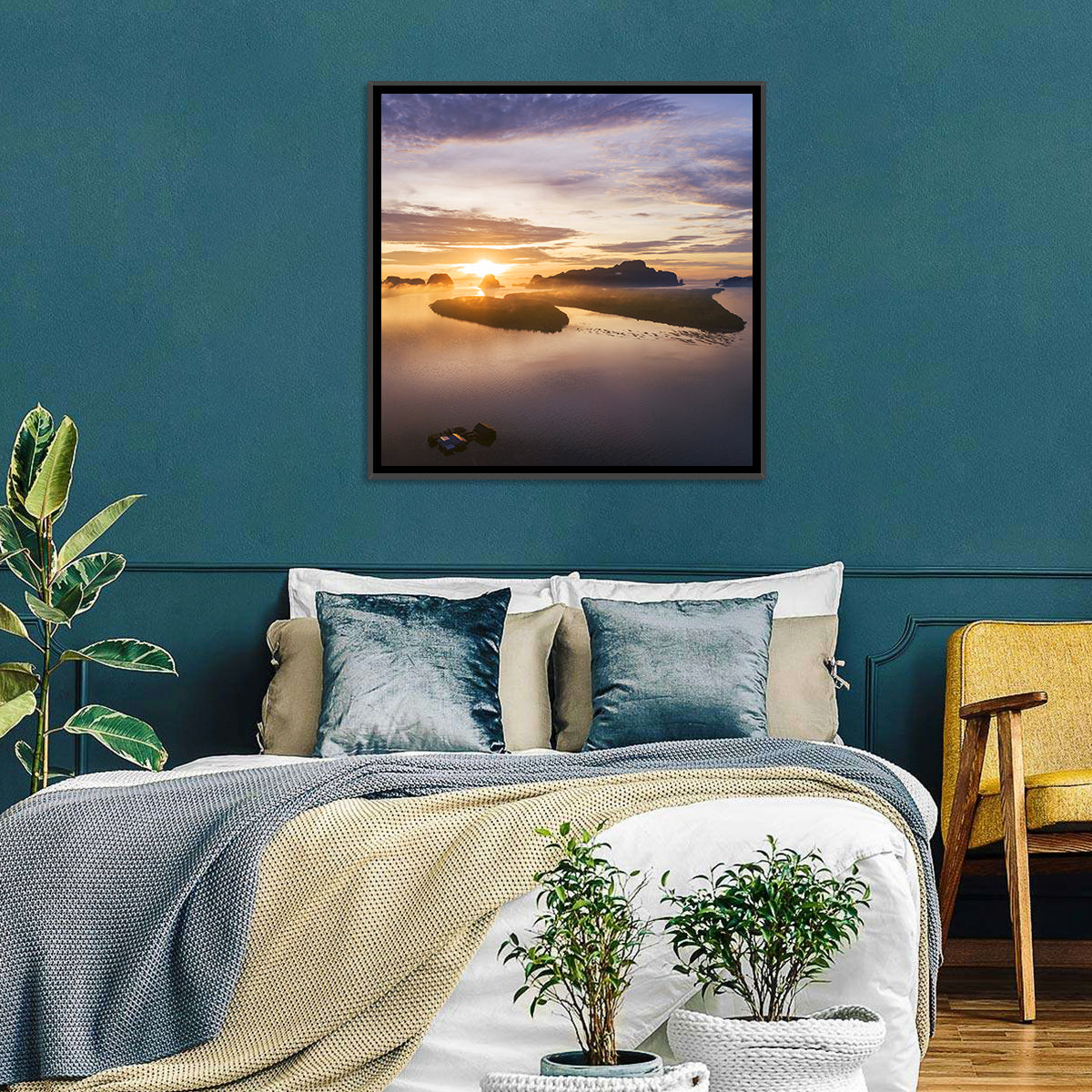Phang Nga Bay Sunrise Wall Art in a room, square