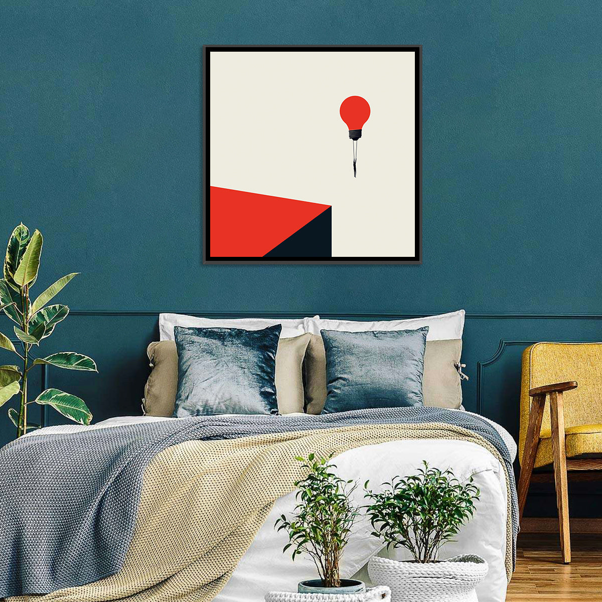 Hanging from a Lightbulb Wall Art in a room, square