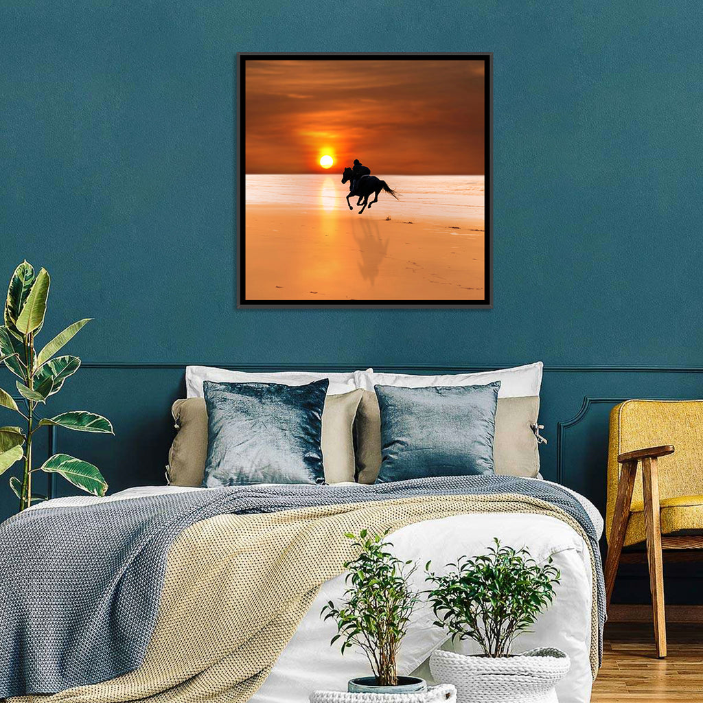 Horse and Rider at Sunset Wall Art