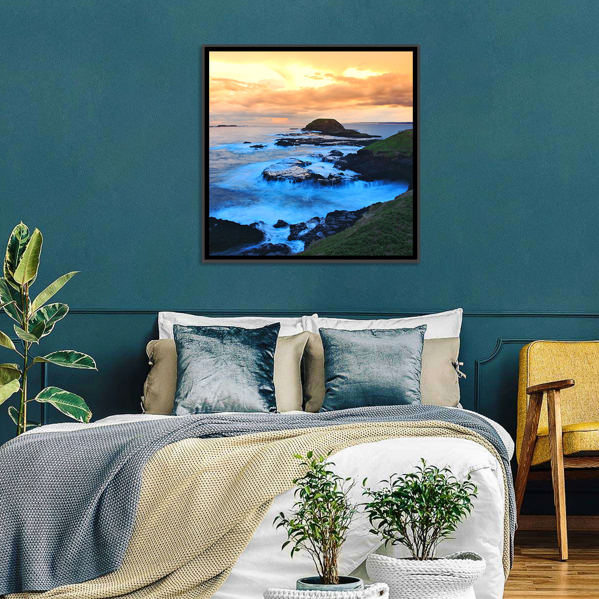 Phillip Island Cliffs at Sunset Wall Art in a room, square