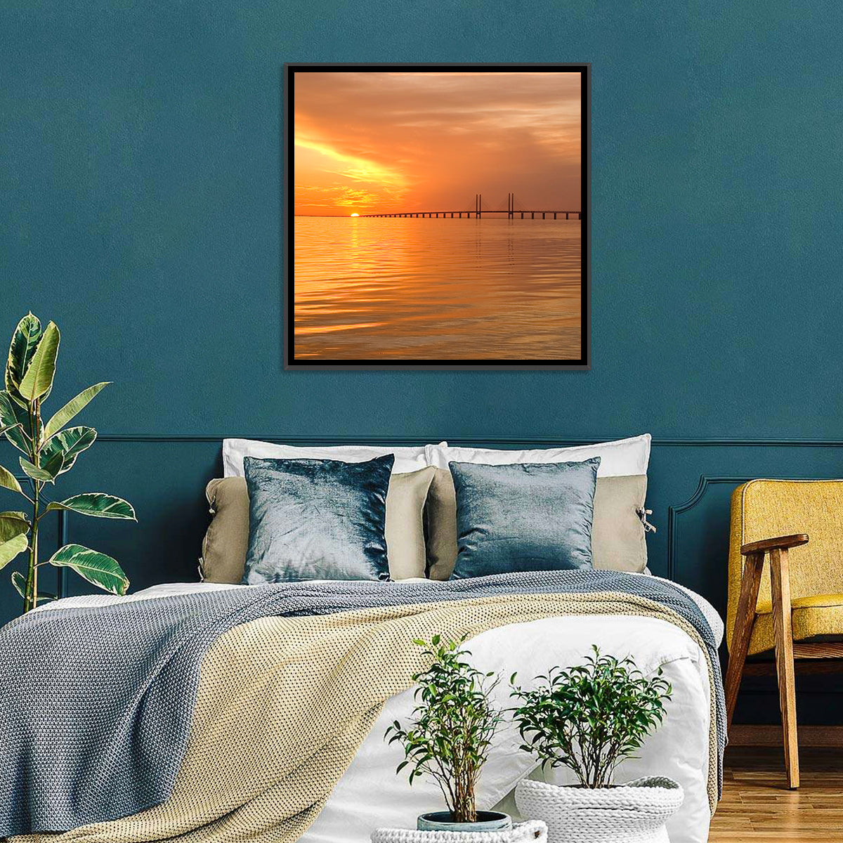 Øresund Bridge in Golden Light Wall Art