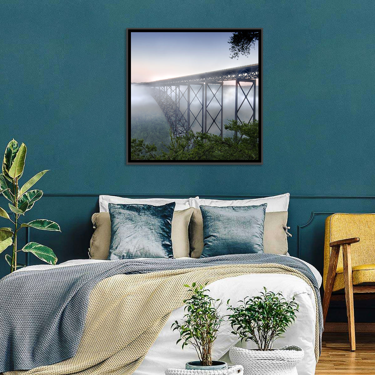 New River Gorge Bridge at Dawn Wall Art in a room, square