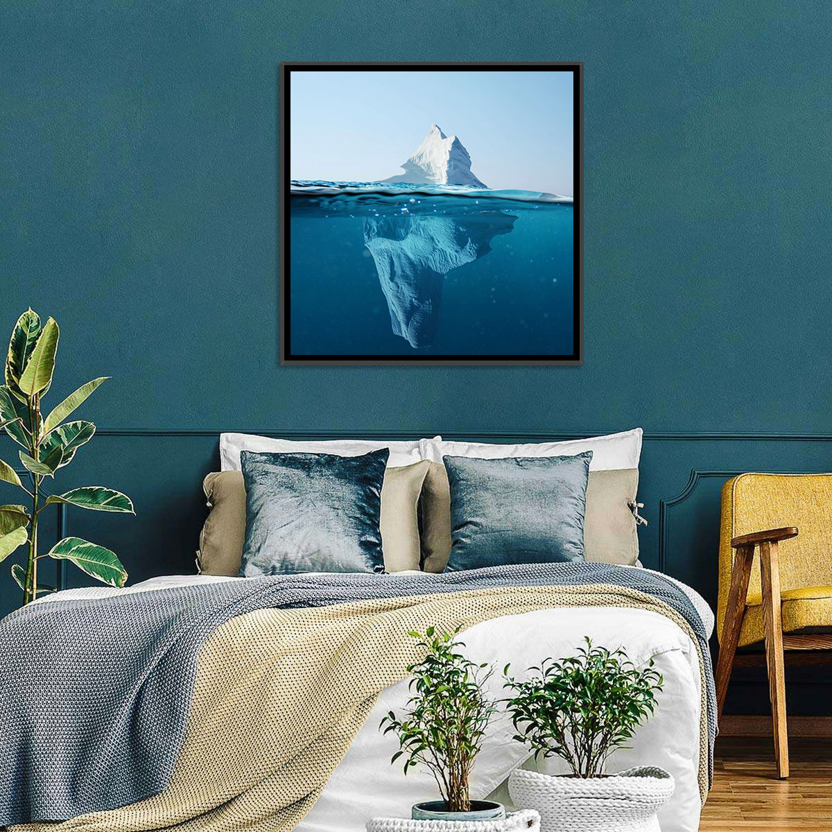 Split-level Iceberg Wall Art in a room, square