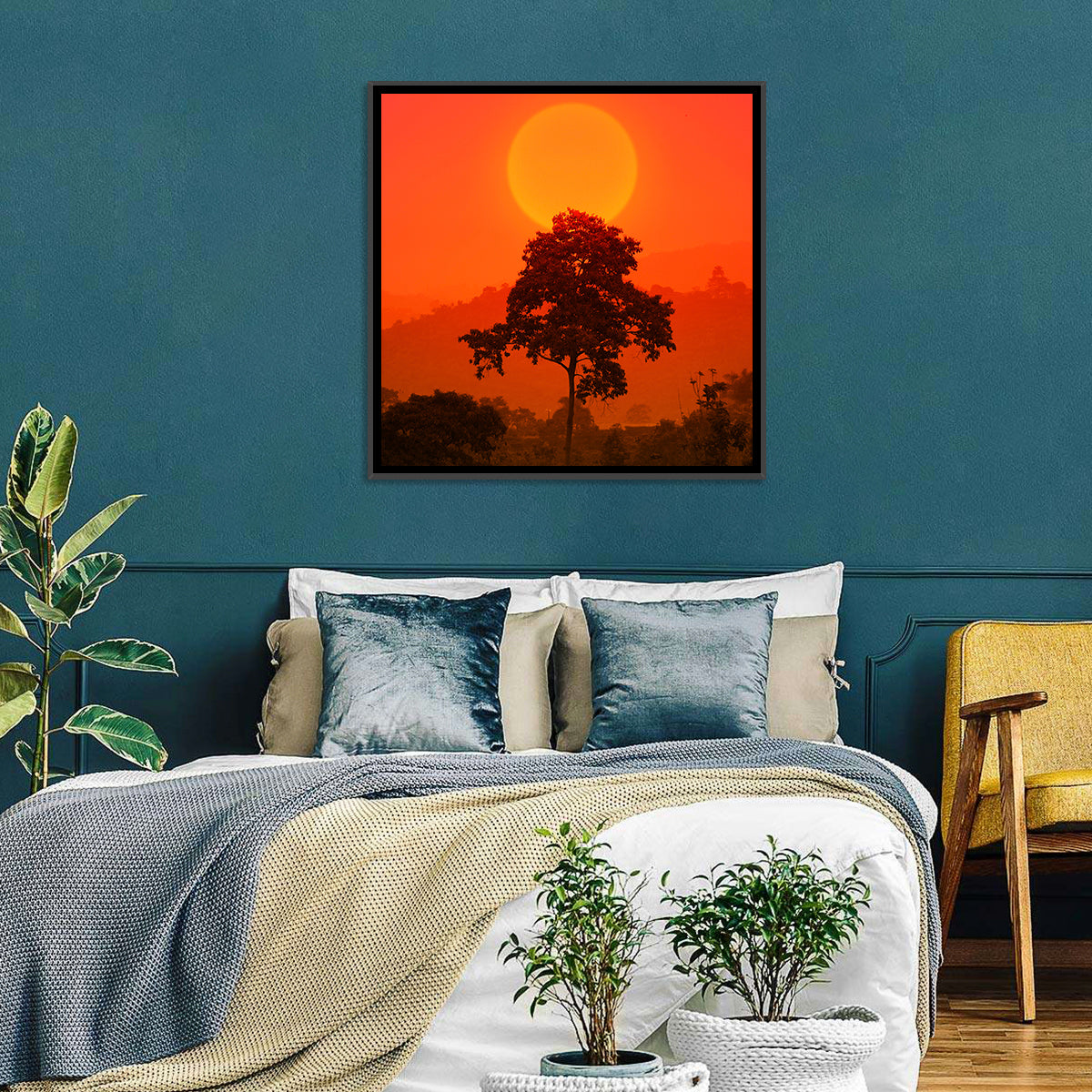 African Summer Sunset Wall Art in a room, square