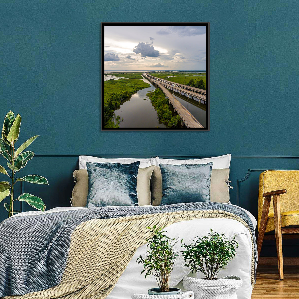 Interstate 10 Bridge Wall Art in a room, square