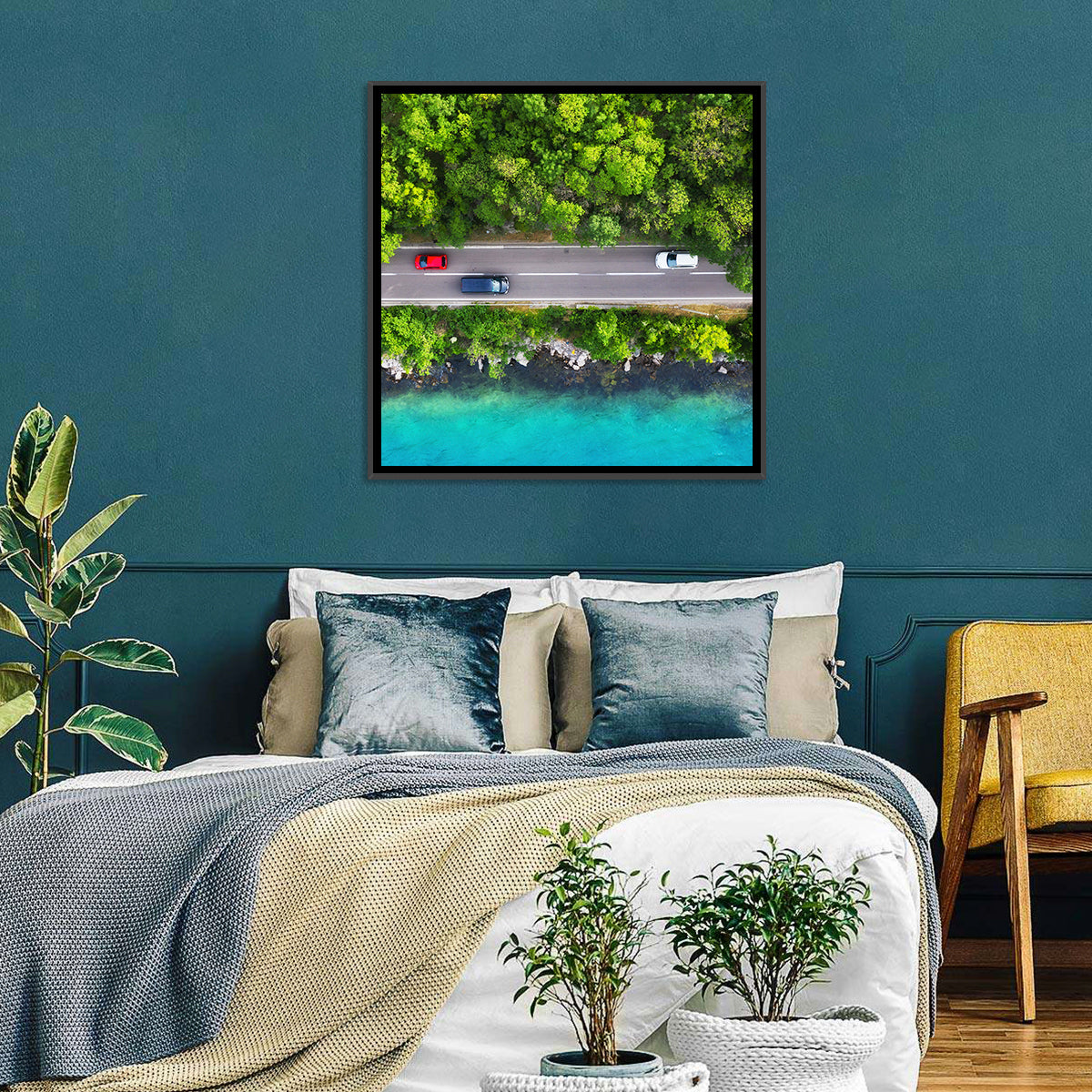 Sea Coast Highway Wall Art in a room, square