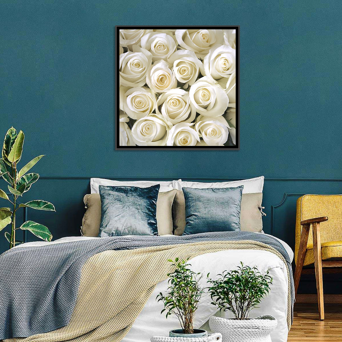 Silky Roses Wall Art in a room, square