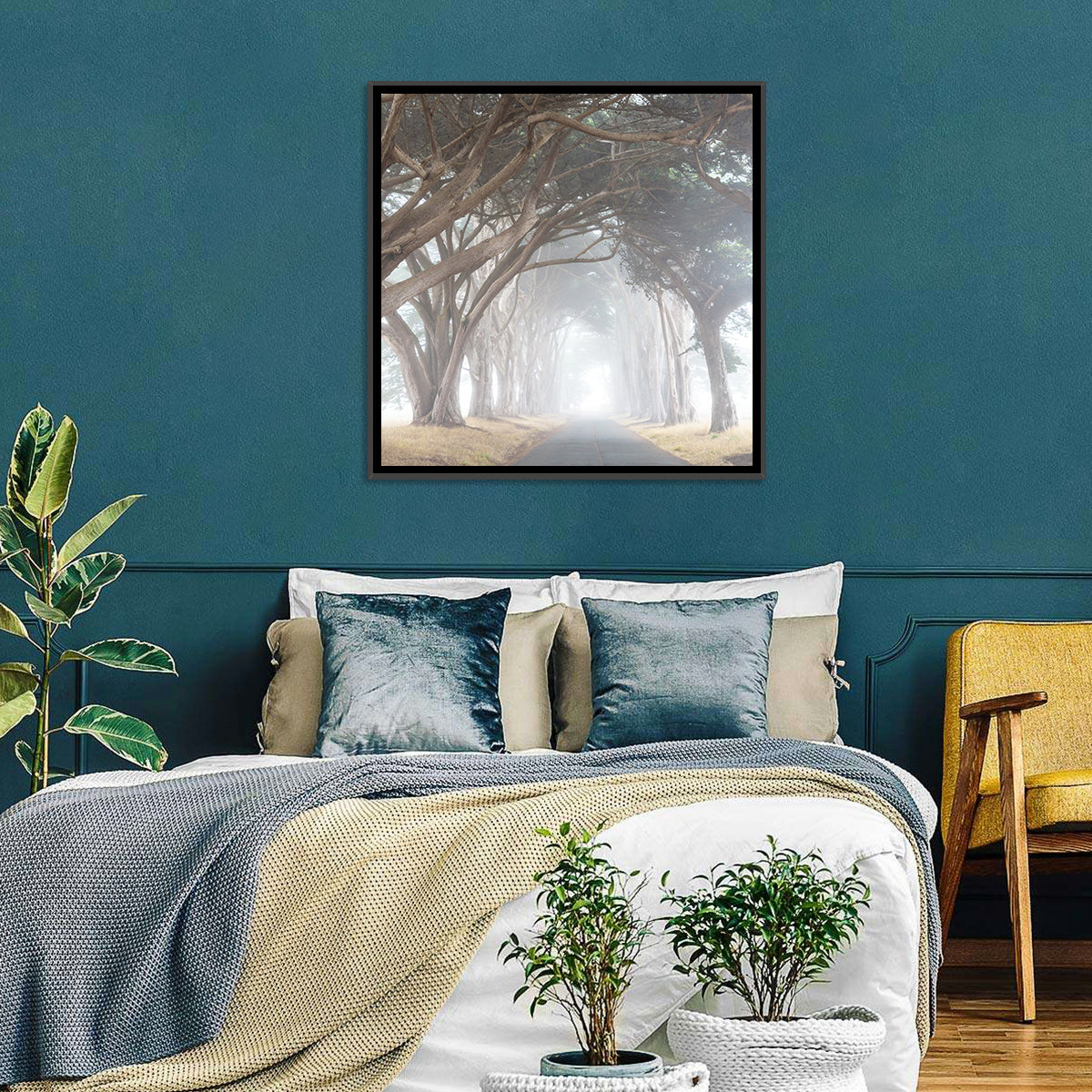 Misty Cypress Tunnel Wall Art in a room, square