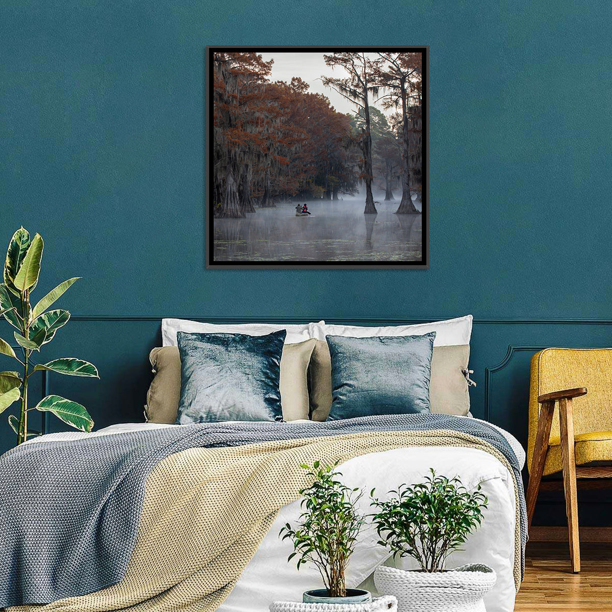 Caddo Lake Morning Mist Wall Art in a room, square