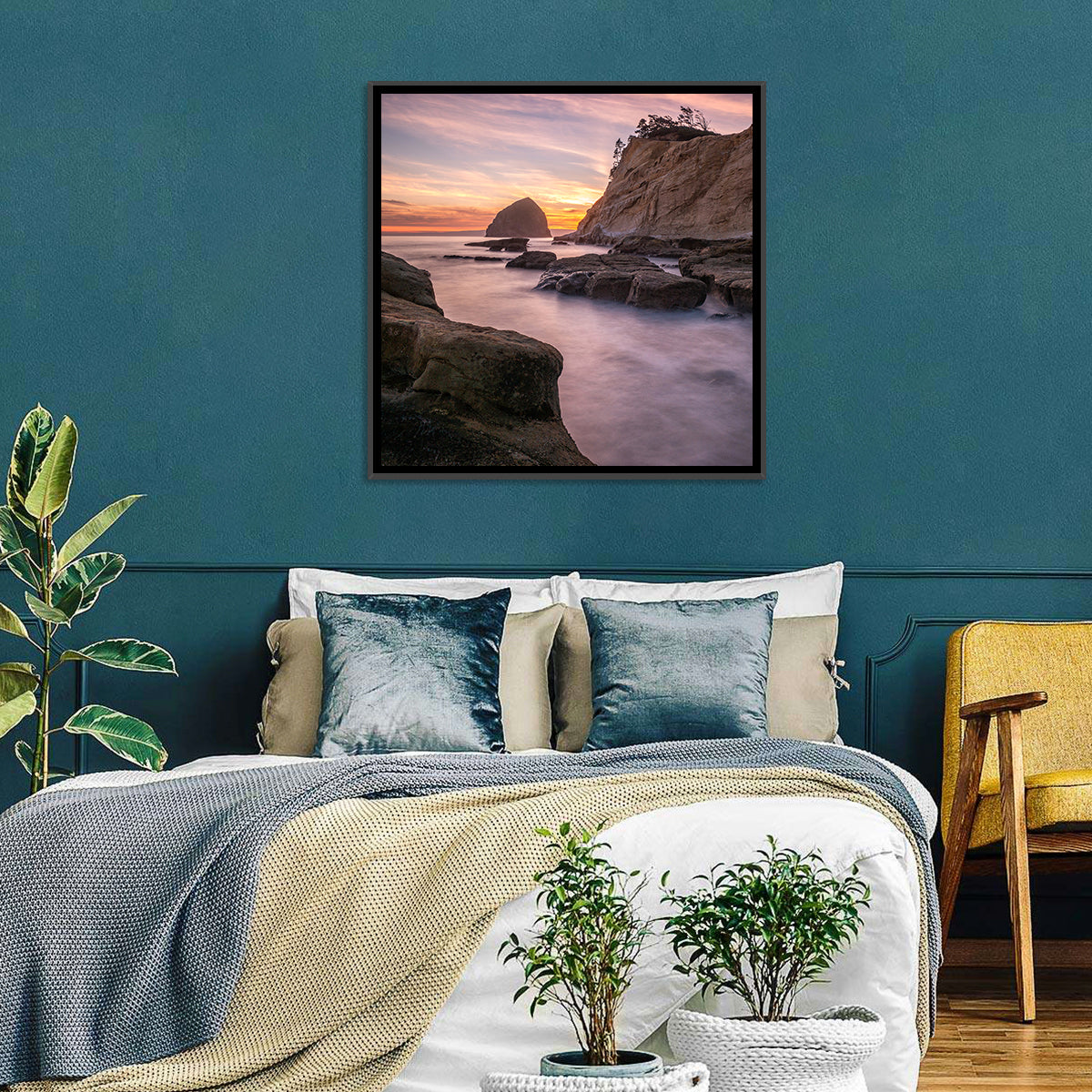 Haystack Rock at Cape Kiwanda Wall Art in a room, square