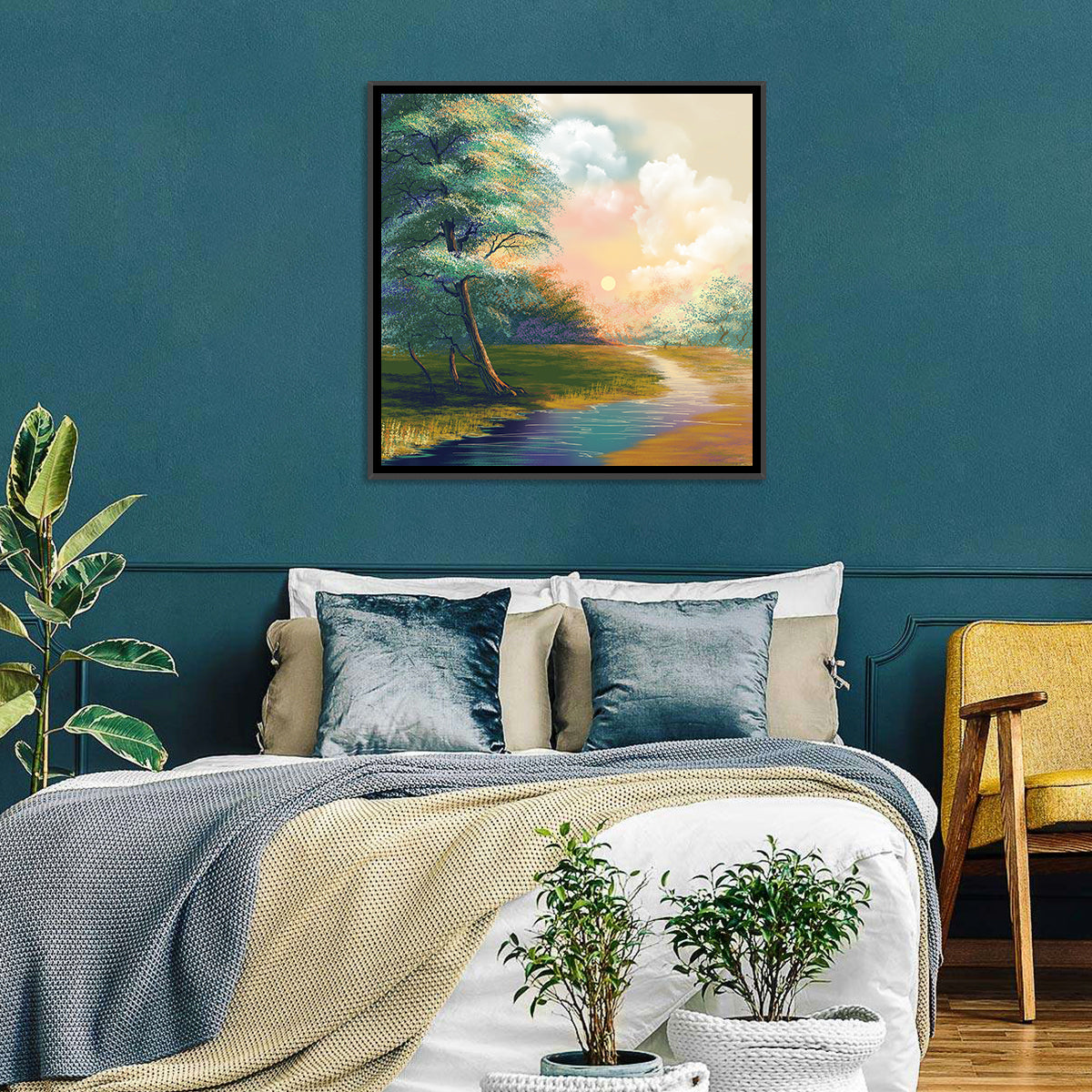 Spring Forest Sunrise Wall Art in a room, square