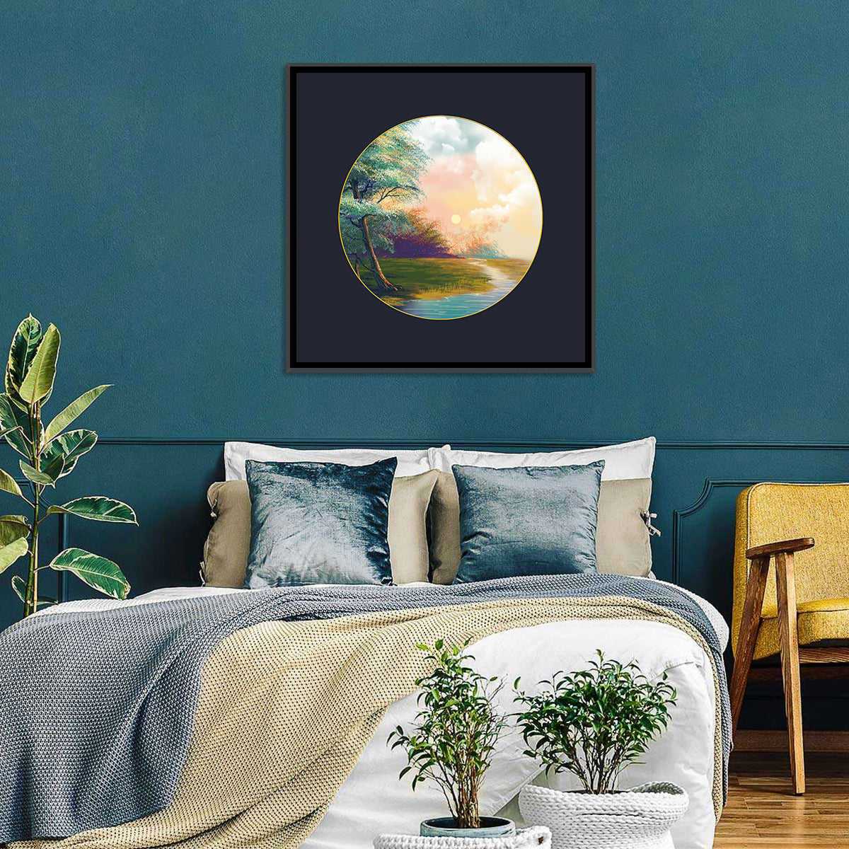 Spring Forest at Sunset Wall Art in a room, square