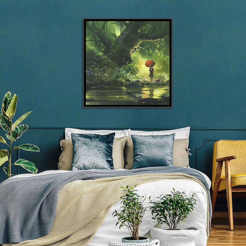 Girl with Umbrella in Mysterious Forest Wall Art