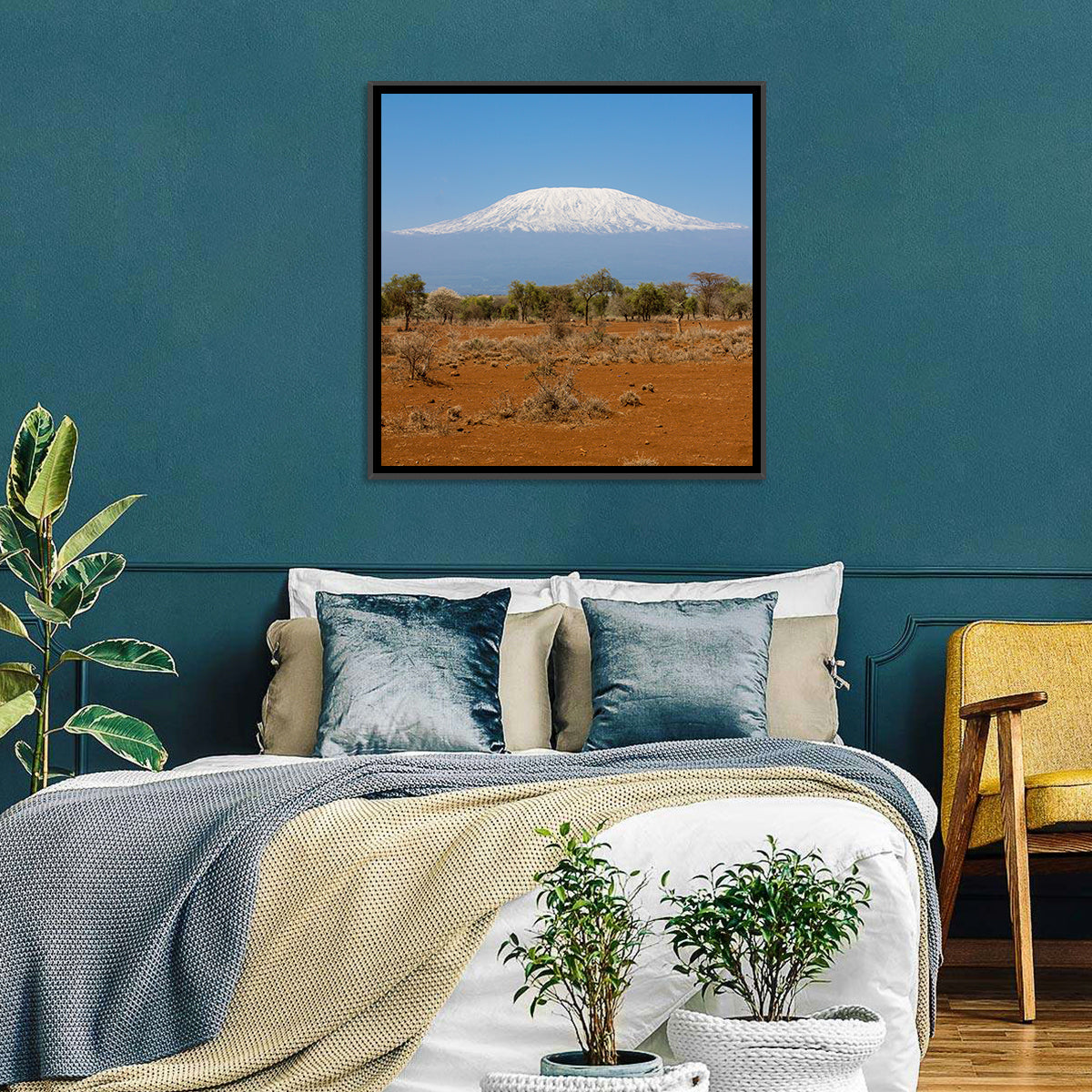 Mount Kilimanjaro Landscape Wall Art in a room, square